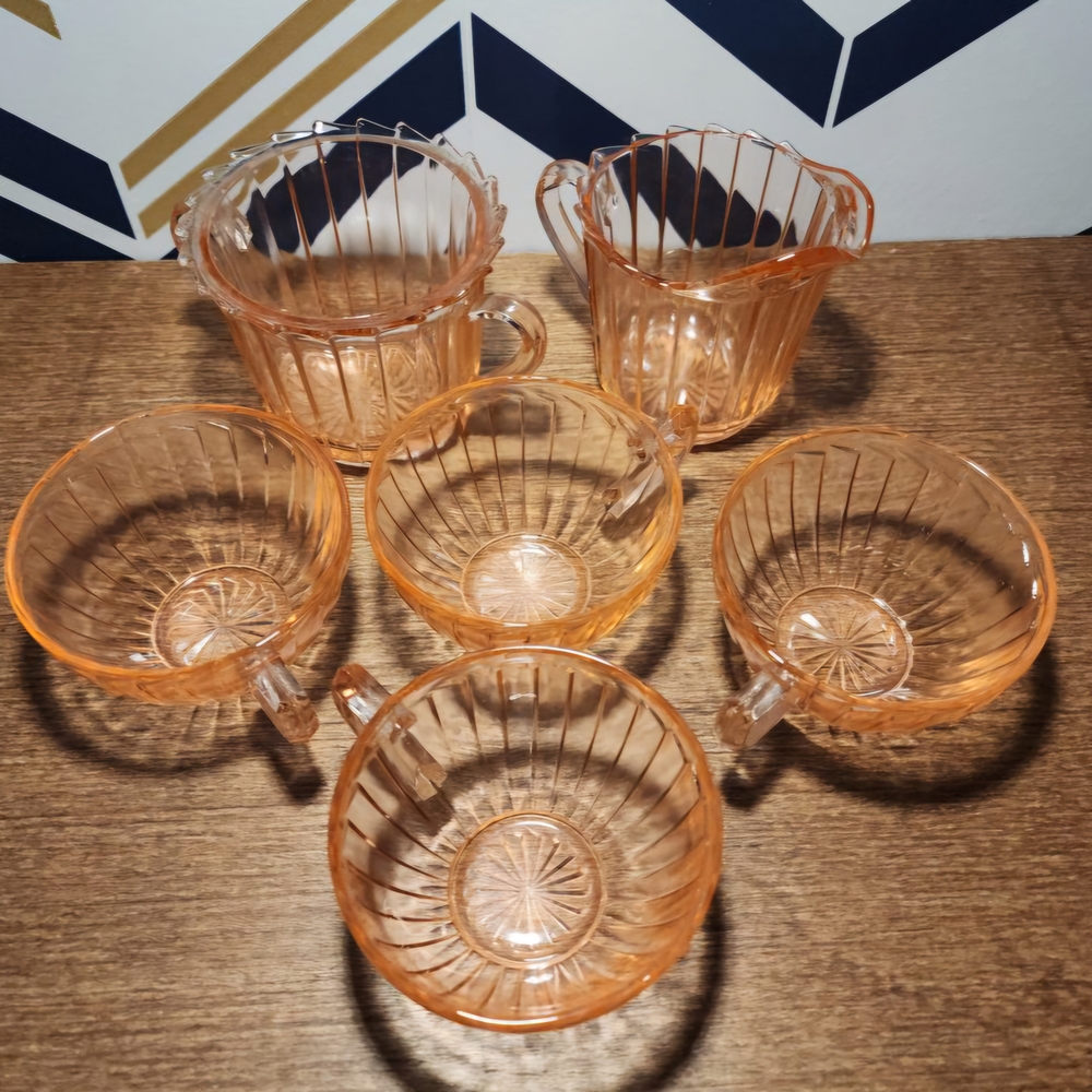 Jeanette Glass Company Sierra Pinwheel Depression Glass Tea Set
